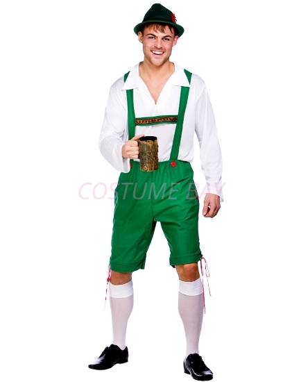 Picture of Mens Lederhosen Oktoberfest Bavarian German Beer Costume Green
