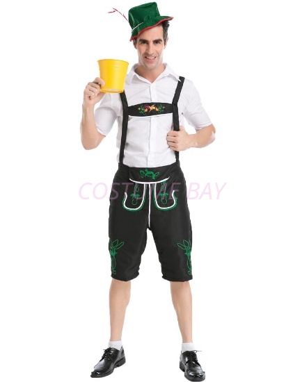 Picture of Mens Lederhosen Oktoberfest Bavarian German Beer Costume Black