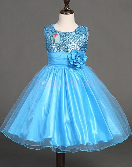 Picture of Girls Floral Formal Wedding Bridesmaids Flower Dress - Blue