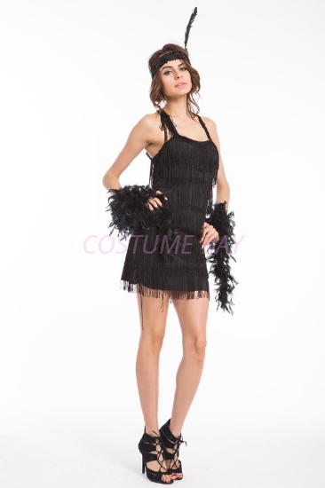 Picture of 1920's Charleston Flapper Dress Back Bow - Black