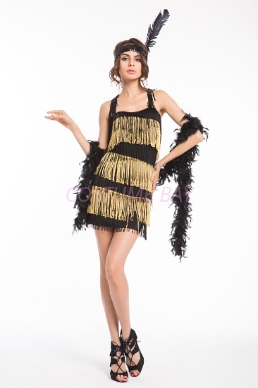 Picture of 1920's Charleston Flapper Dress Back Bow - Black/Gold