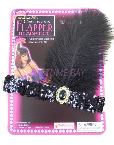 Picture of 1920's Charleston Flapper Headband with Feather - Black