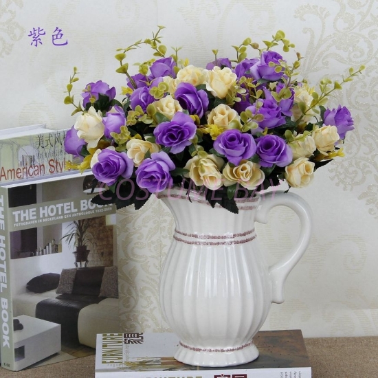 Picture of Bouquet 12 Heads 6 Branches Artificial Silk Roses - Purple