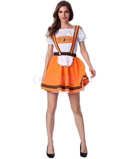 Picture of Ladies Oktoberfest Bavarian Beer Maid Orance  Dress Costume