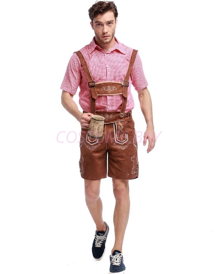 Picture of Bavarian Guy Mens Faux Suede Lederhosen Costume Brown