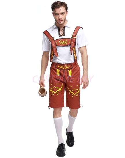 Picture of Mens Lederhosen Oktoberfest Bavarian German Beer Costume Brown