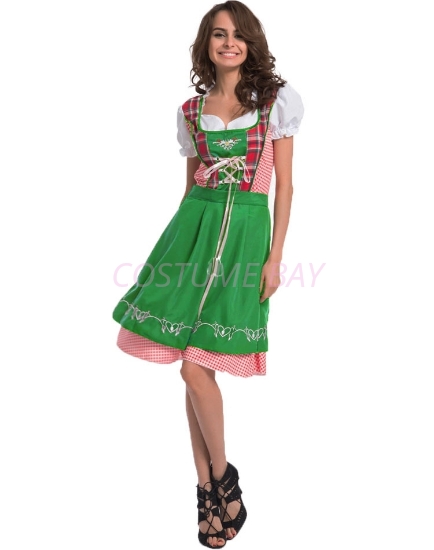 Picture of Ladies Oktoberfest Bavarian Beer Maid  Costume with Green Apron