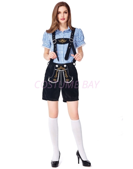 Picture of Ladies Oktoberfest Bavarian Beer Maid Costume Set - Blue Shirt + Black Short
