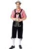 Picture of Bavarian Guy Mens Lederhosen Red Shirt + Black Shorts