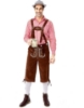 Picture of Bavarian Guy Mens Lederhosen Red Shirt + Brown Shorts