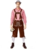 Picture of Bavarian Guy Mens Lederhosen Red Shirt + Brown Shorts