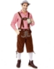 Picture of Bavarian Guy Mens Lederhosen Red Shirt + Brown Shorts