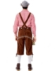 Picture of Bavarian Guy Mens Lederhosen Red Shirt + Brown Shorts
