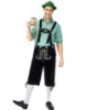 Picture of Bavarian Guy Mens Lederhosen Green Shirt + Black Shorts