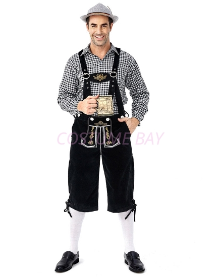 Picture of Bavarian Guy Mens Lederhosen Black Shirt and Shorts