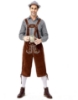 Picture of Bavarian Guy Mens Lederhosen Black Shirt + Brown Shorts + Grey Hat