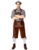 Picture of Bavarian Guy Mens Lederhosen Black Shirt + Brown Shorts + Grey Hat