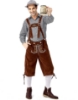 Picture of Bavarian Guy Mens Lederhosen Black Shirt + Brown Shorts + Grey Hat