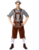 Picture of Bavarian Guy Mens Lederhosen Black Shirt + Brown Shorts + Grey Hat