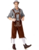 Picture of Bavarian Guy Mens Lederhosen Black Shirt + Brown Shorts + Grey Hat