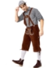 Picture of Bavarian Guy Mens Lederhosen Black Shirt + Brown Shorts + Grey Hat