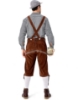 Picture of Bavarian Guy Mens Lederhosen Black Shirt + Brown Shorts + Grey Hat