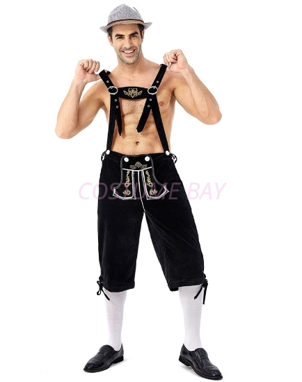 Picture of Bavarian Guy Mens Lederhosen Shorts - Black