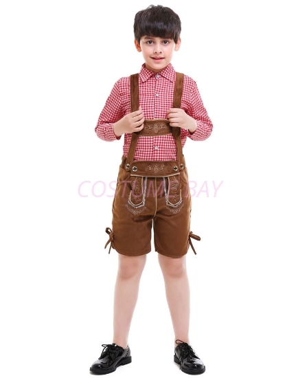 Picture of Boys Lederhosen Oktoberfest Cotton Shirt with Faux Suede Shorts for Book Week