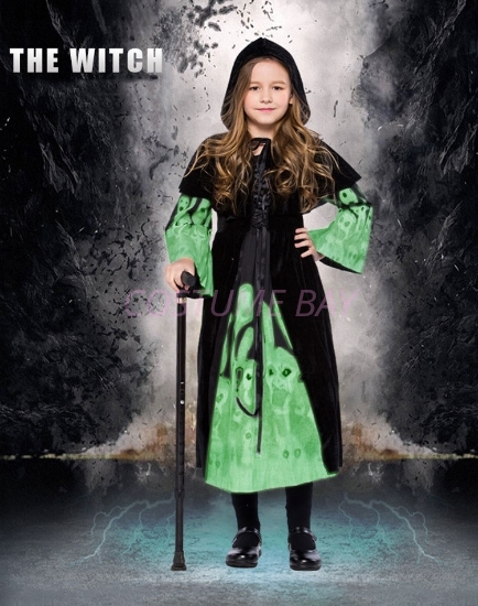 Picture of Girls Grey Black Glowing Wicked Witch Costume