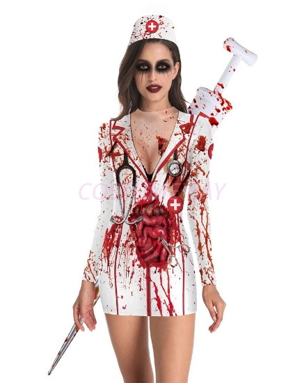 Picture of Womens Halloween Zombie Bloody Nurse Costume Long Sleeves