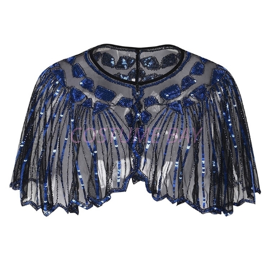 Picture of Vintage Boutique Beaded Sequin Flapper Cape - Black Blue