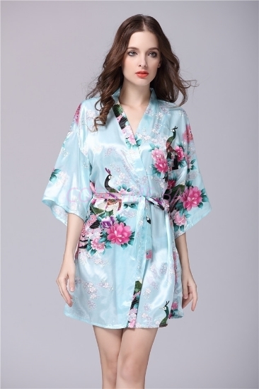 Picture of Women Floral Satin Kimono Robes - Blue
