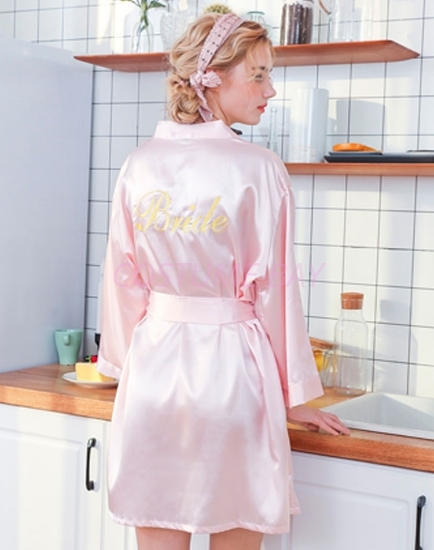 Picture of Women Bridal "Bride" Satin Kimono Robes - Pink