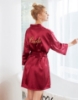 Picture of Women Bridal "Bride" Satin Kimono Robes -Wine Red