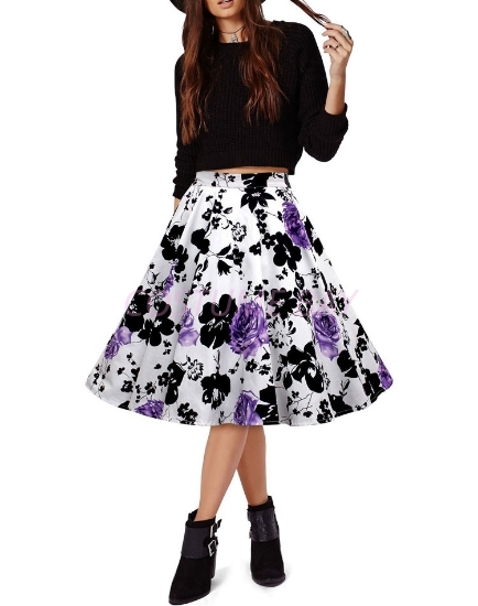 Picture of 50s 60s Vintage Rockabilly Swing Skirt - With PurpleFlower