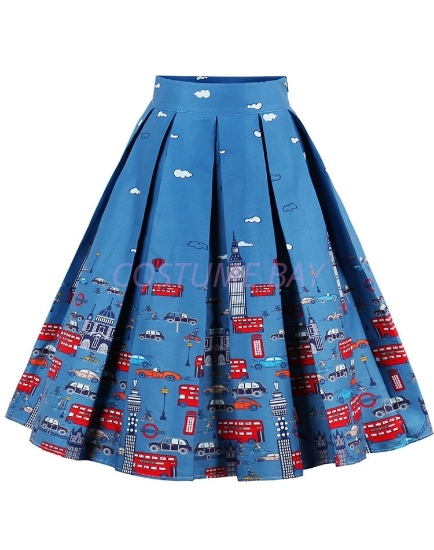 Picture of Xmas 50s 60s Vintage Rockabilly Swing Skirt - Skirt Blue