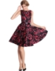 Picture of Rockabilly 50s 60s Vintage Evening Retro Pinup Swing Cocktail Dress-Black with red flow