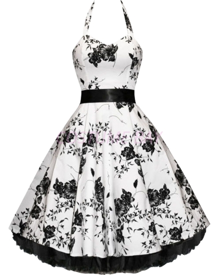 Picture of Rockabilly 50s 60s Vintage Evening Retro Pinup Swing Cocktail Dress-White black flower