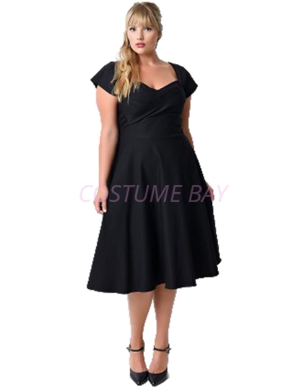 Picture of Rockabilly 50s 60s Vintage Evening Retro Pinup Swing Cocktail Dress-Plus Size Black