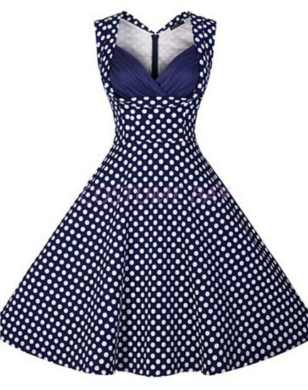 Picture of Women 50s Rockabilly Vintage Evening Retro Pinup Swing Housewife Polka Dot Dress-Blue