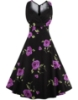 Picture of Women 50s Rockabilly Vintage Evening Retro Pinup Swing Housewife Polka Dot Dress-Purple Flower