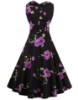 Picture of Women 50s Rockabilly Vintage Evening Retro Pinup Swing Housewife Polka Dot Dress-Purple Flower