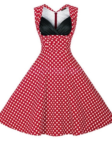 Picture of Women 50s Rockabilly Vintage Evening Retro Pinup Swing Housewife Polka Dot Dress-Red