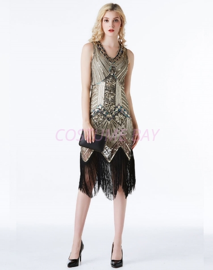 Picture of 1920s Charleston Deluxe Sequins Flapper Costume - Gold
