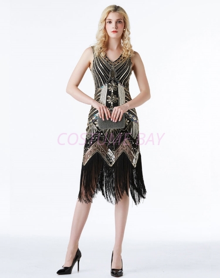 Picture of 1920s Charleston Deluxe Sequins Flapper Costume - Black