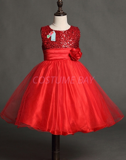 Picture of Girls Floral Formal Wedding Bridesmaids Flower Dress  -Red