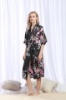 Picture of Women Long Floral Satin Kimono Robes - Black