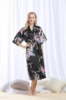 Picture of Women Long Floral Satin Kimono Robes - Navy