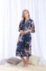 Picture of Women Long Floral Satin Kimono Robes - Navy