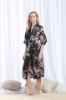 Picture of Women Long Floral Satin Kimono Robes - Navy